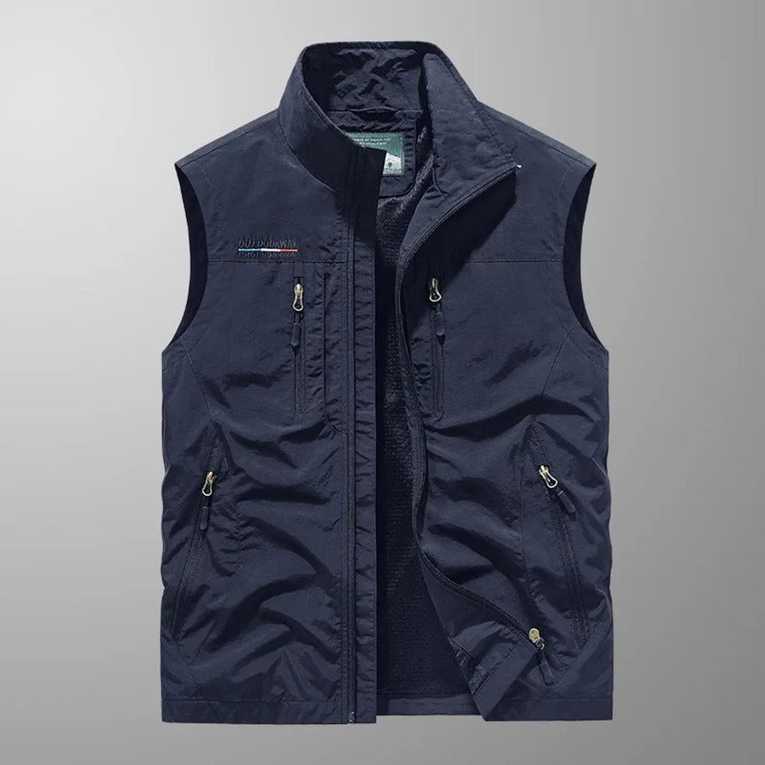 Men's Sleeveless Multi-Pocket Lightweight Zip-Up Mens Gilet - Navy Blue
