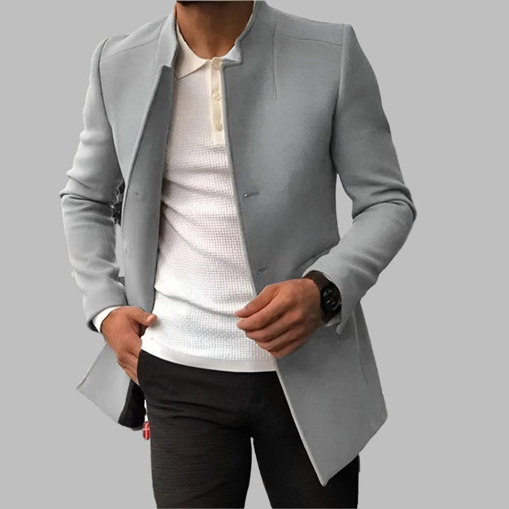 Men's Slim-Fit Collarless Wool Coat Open Front - Gray