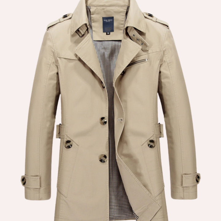 Men's Slim Fit Double-Breasted Epaulette Trench Coat - Beige