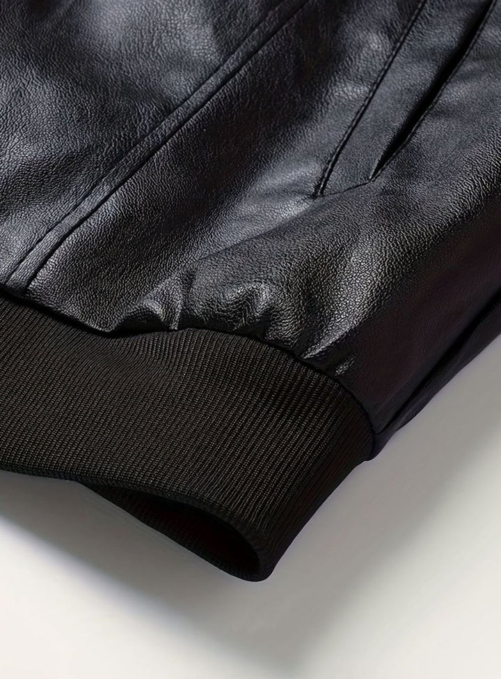 Men's Slim-Fit Full-Zip Faux Leather Bomber Jacket