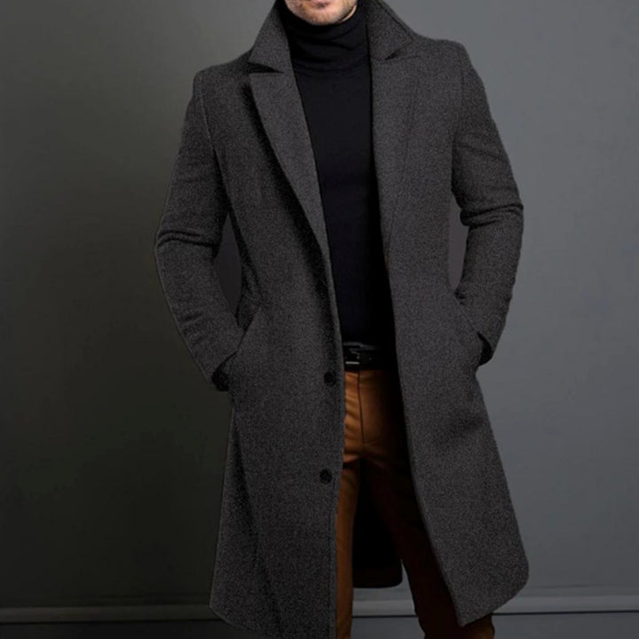Men's Slim-Fit Long Wool Coat Tailored Overcoat - Grey