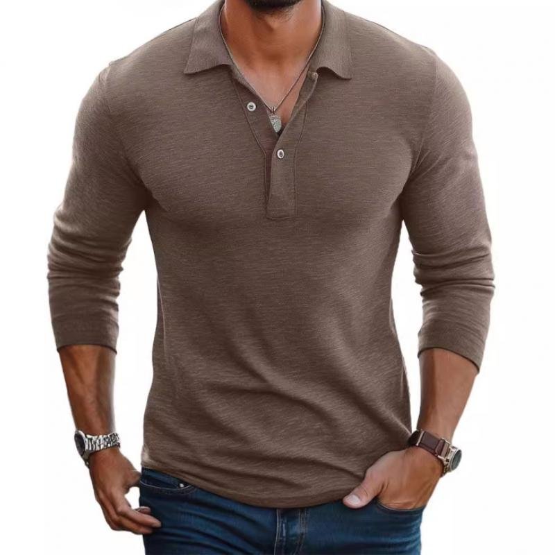 Men's Slim Fit Satin-Smooth Long Sleeve Polo Shirt - Camel