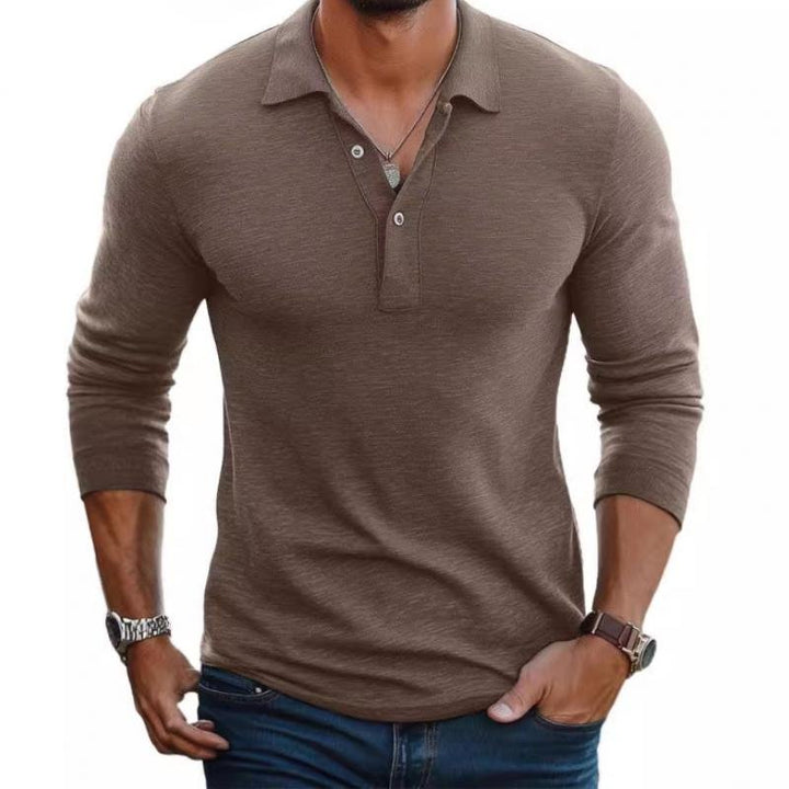 Men's Slim Fit Satin-Smooth Long Sleeve Polo Shirt - Camel