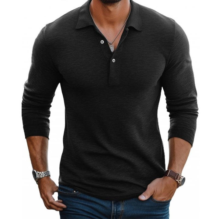 Men's Slim Fit Satin-Smooth Long Sleeve Polo Shirt - Black
