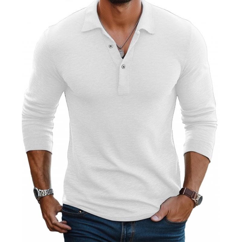 Men's Slim Fit Satin-Smooth Long Sleeve Polo Shirt - White