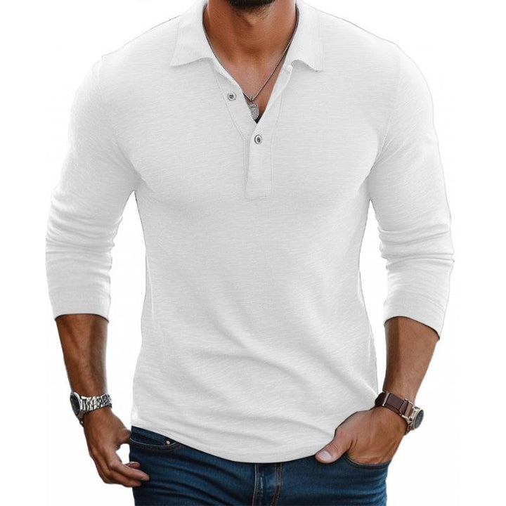 Men's Slim Fit Satin-Smooth Long Sleeve Polo Shirt - White