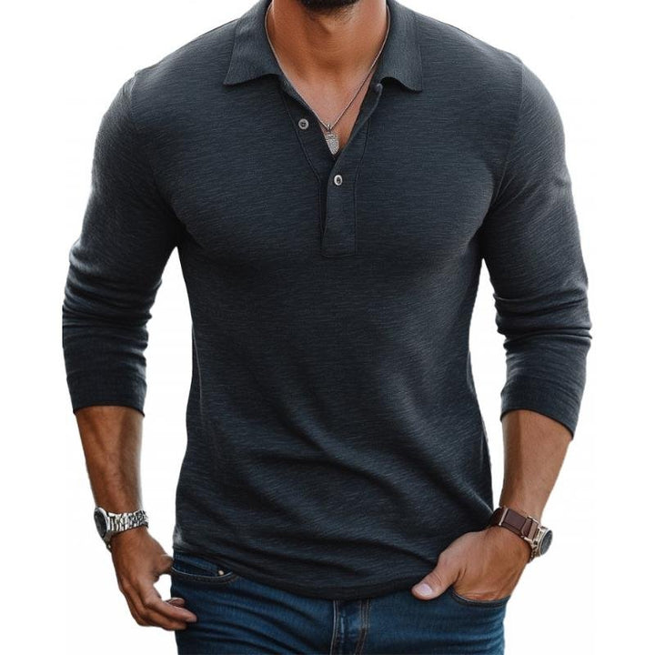 Men's Slim Fit Satin-Smooth Long Sleeve Polo Shirt - Charcoal