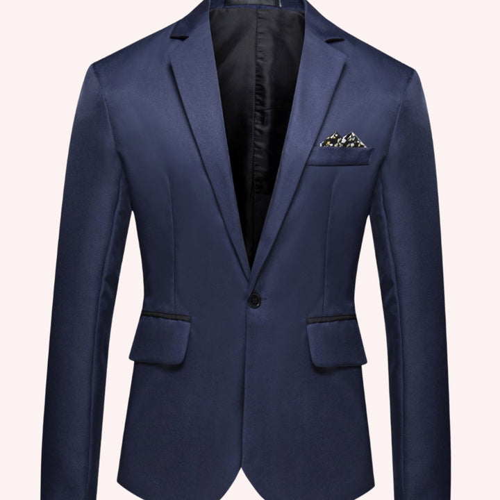 Men's Slim-Fit Single-Button Notch-Lapel Business Blazer - Marine Blue