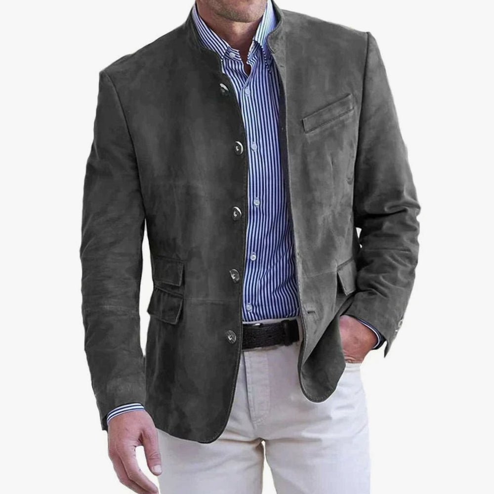 Men's Slim Fit Stand-Collar Casual Blazer Jacket - Grey