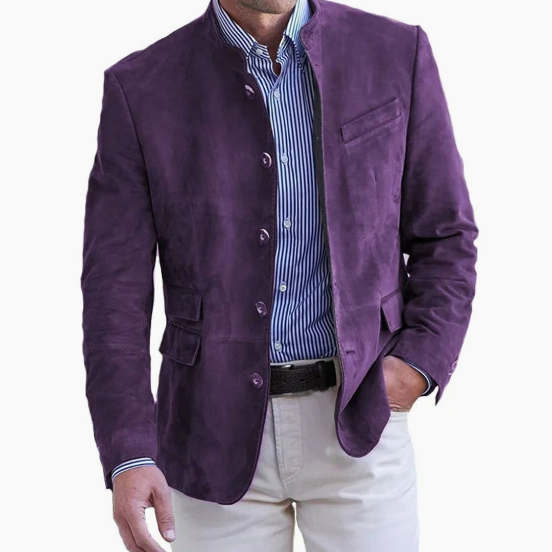 Men's Slim Fit Stand-Collar Casual Blazer Jacket - Purple