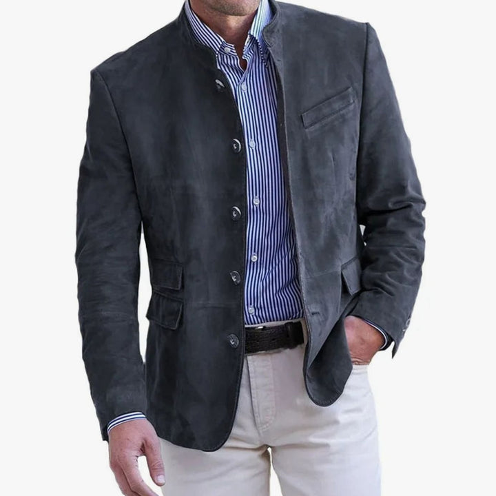 Men's Slim Fit Stand-Collar Casual Blazer Jacket - Black