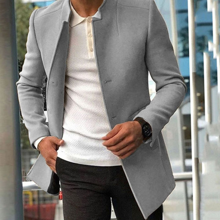 Men's Slim Fit Stand-Collar Long Coat - Grey