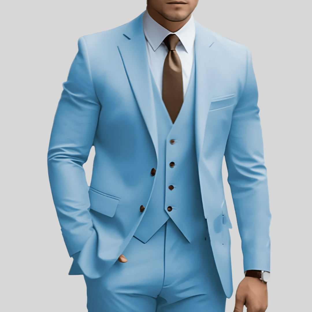 Men's Slim-Fit Three-Piece Formal Suit Set Notch Lapel - Light Blue