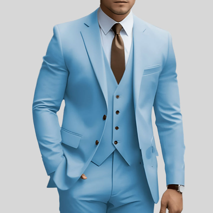 Men's Slim-Fit Three-Piece Formal Suit Set Notch Lapel - Light Blue