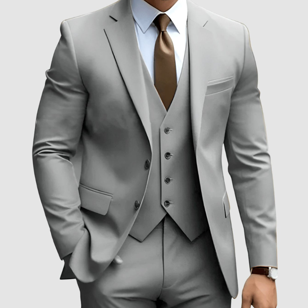 Men's Slim-Fit Three-Piece Formal Suit Set Notch Lapel - Gray