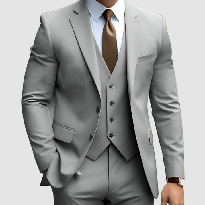 Men's Slim-Fit Three-Piece Formal Suit Set Notch Lapel - Gray