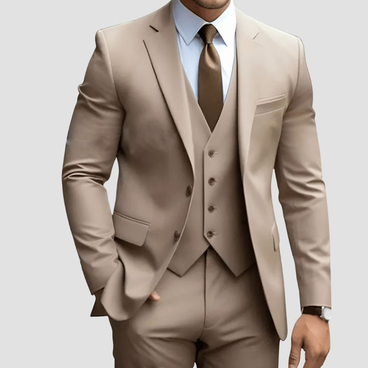 Men's Slim-Fit Three-Piece Formal Suit Set Notch Lapel - Khaki