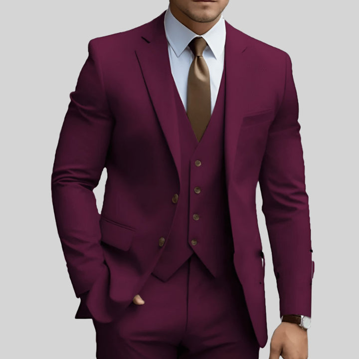 Men's Slim-Fit Three-Piece Formal Suit Set Notch Lapel - Burgundy