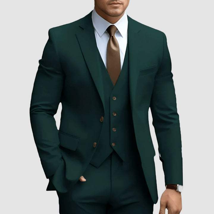 Men's Slim-Fit Three-Piece Formal Suit Set Notch Lapel - Dark Green