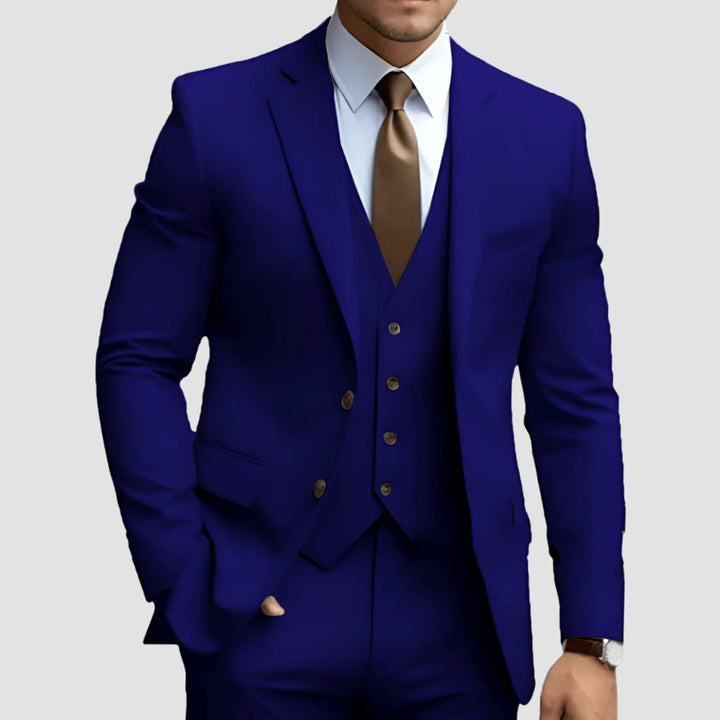 Men's Slim-Fit Three-Piece Formal Suit Set Notch Lapel - Blue Purple