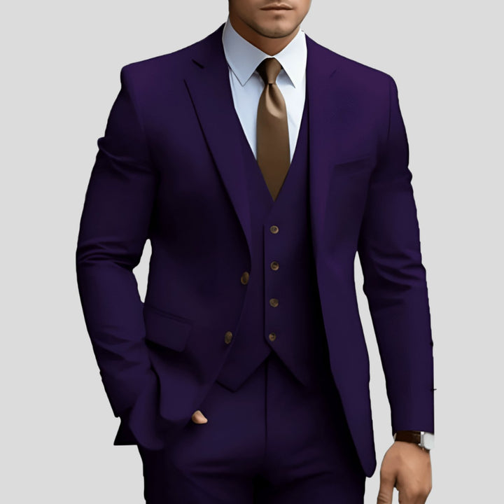 Men's Slim-Fit Three-Piece Formal Suit Set Notch Lapel - Purple