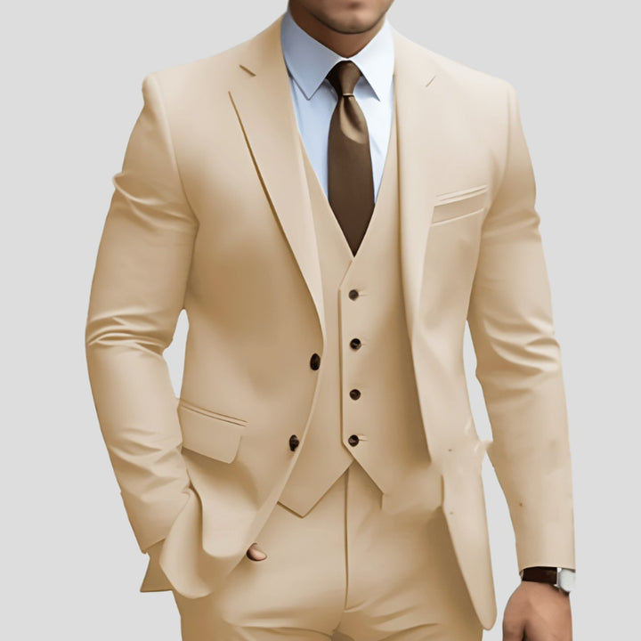 Men's Slim-Fit Three-Piece Formal Suit Set Notch Lapel - Beige