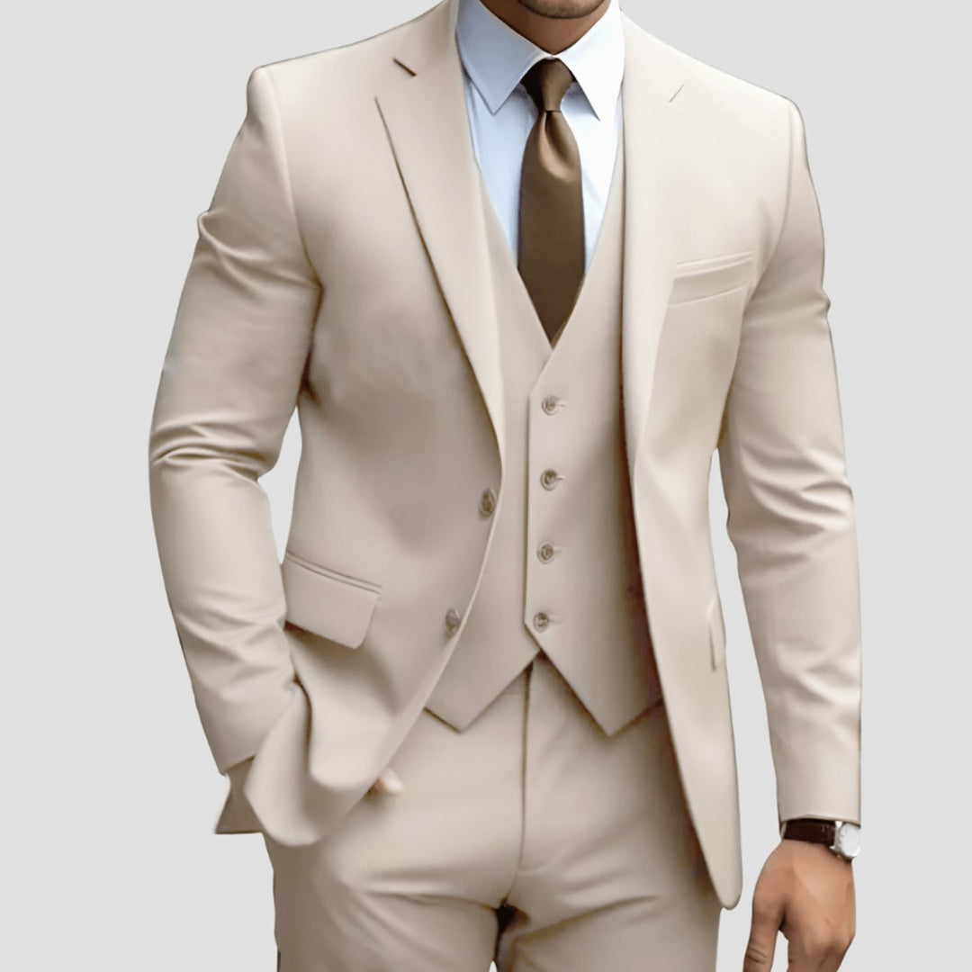 Men's Slim-Fit Three-Piece Formal Suit Set Notch Lapel - Cream