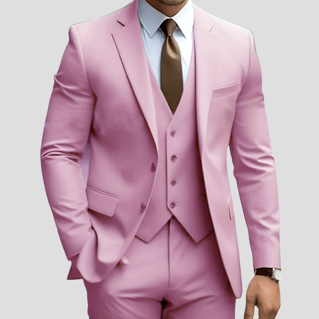 Men's Slim-Fit Three-Piece Formal Suit Set Notch Lapel - Pink