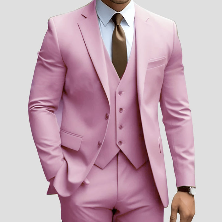 Men's Slim-Fit Three-Piece Formal Suit Set Notch Lapel - Pink