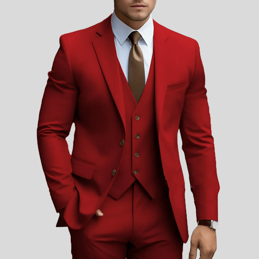 Men's Slim-Fit Three-Piece Formal Suit Set Notch Lapel - Red