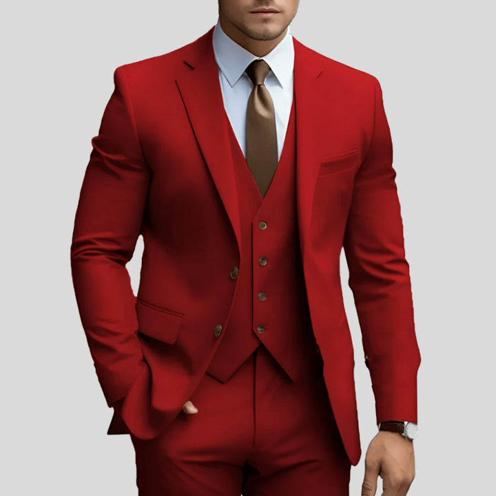 Men's Slim-Fit Three-Piece Formal Suit Set Notch Lapel - Red
