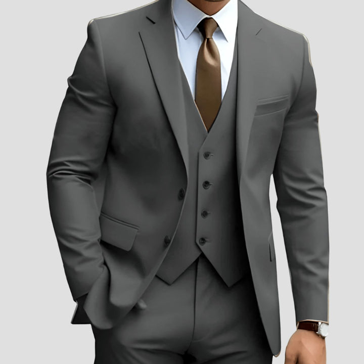 Men's Slim-Fit Three-Piece Formal Suit Set Notch Lapel - Dark Gray