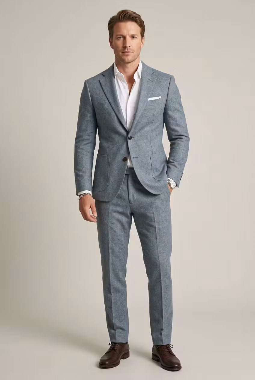 Men's Slim-Fit Two-Piece Blazer Suit Set - Light Blue