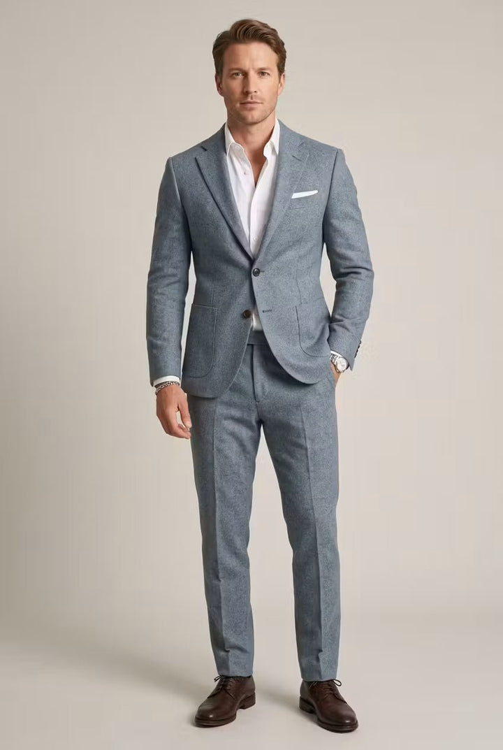 Men's Slim-Fit Two-Piece Blazer Suit Set - Light Blue