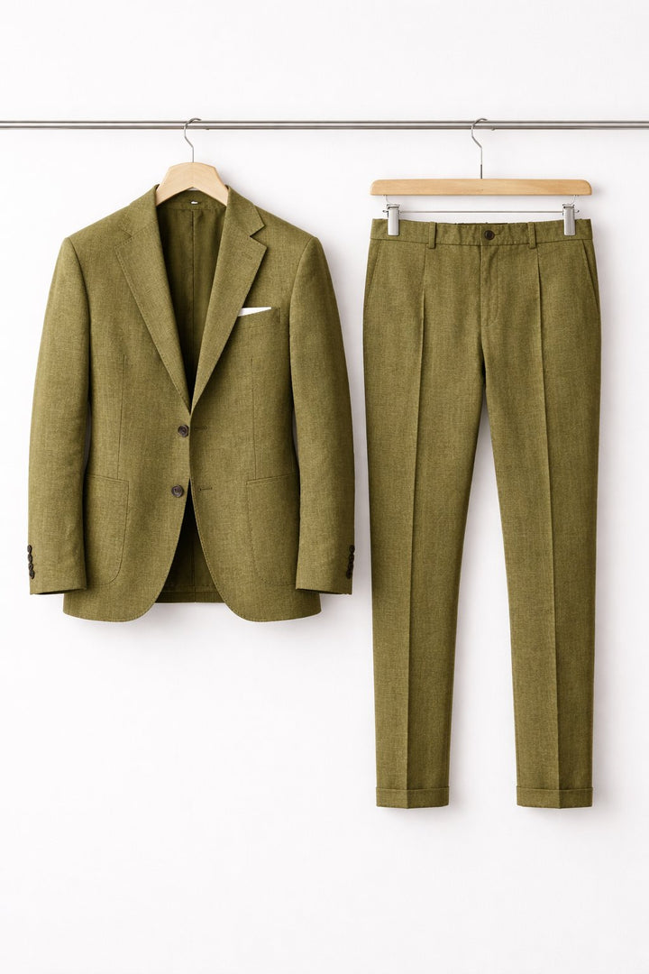 Men's Slim-Fit Two-Piece Blazer Suit Set - Olive Green