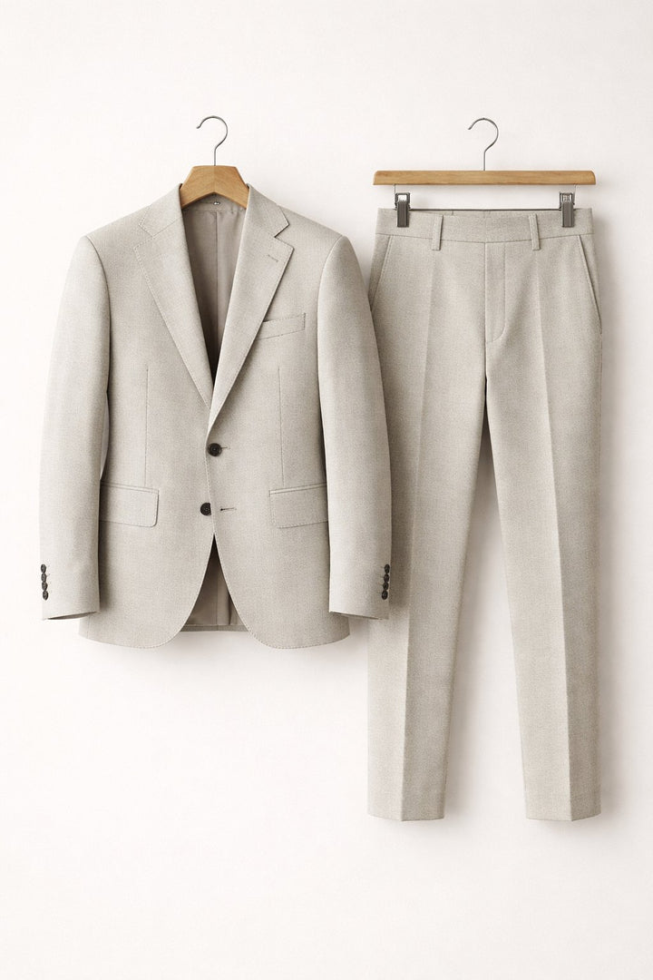 Men's Slim-Fit Two-Piece Blazer Suit Set - Light Grey