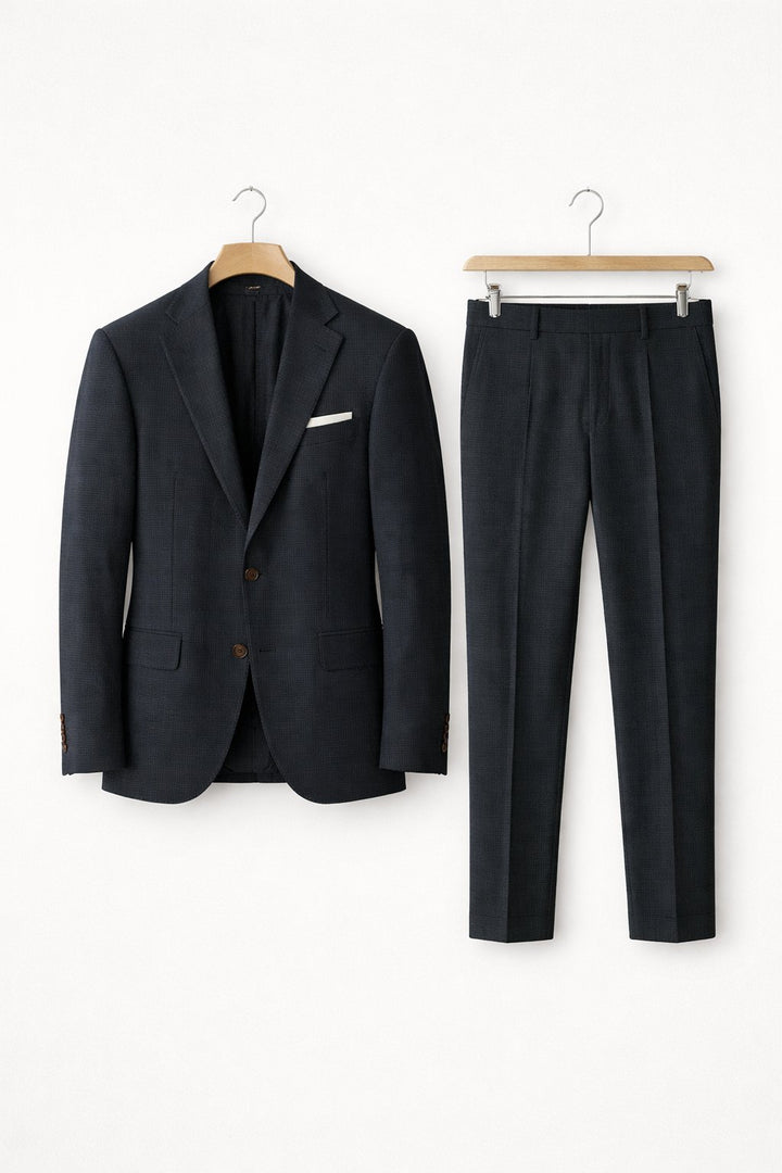 Men's Slim-Fit Two-Piece Blazer Suit Set - Black