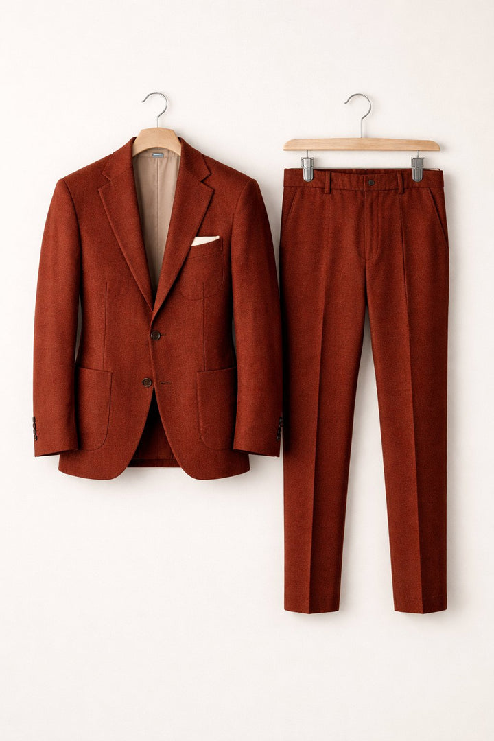 Men's Slim-Fit Two-Piece Blazer Suit Set - Burgundy