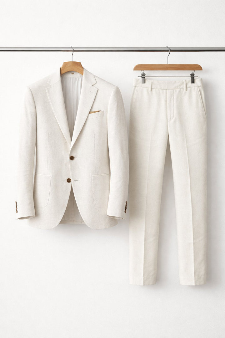 Men's Slim-Fit Two-Piece Blazer Suit Set - White