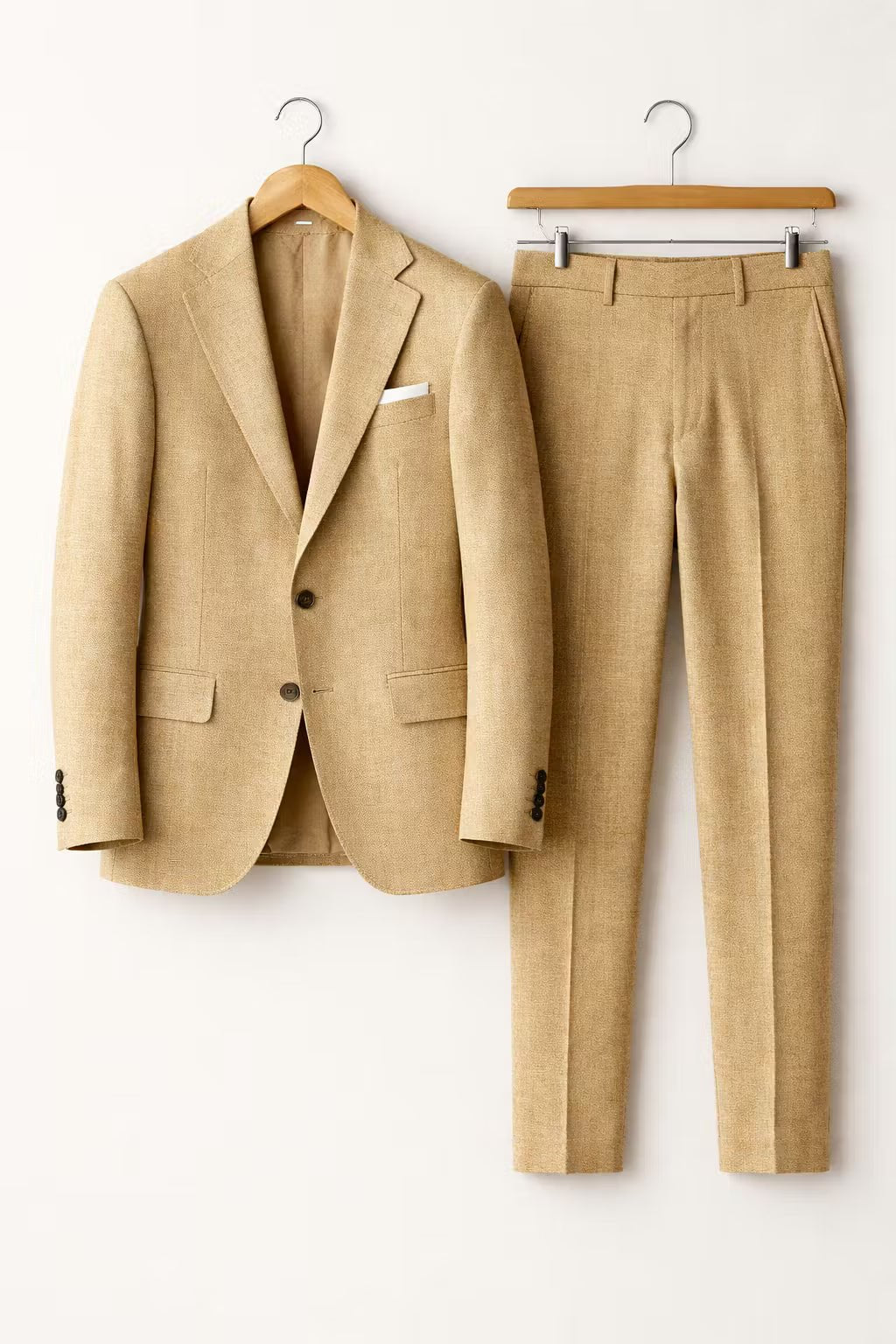 Men's Slim-Fit Two-Piece Blazer Suit Set - Khaki