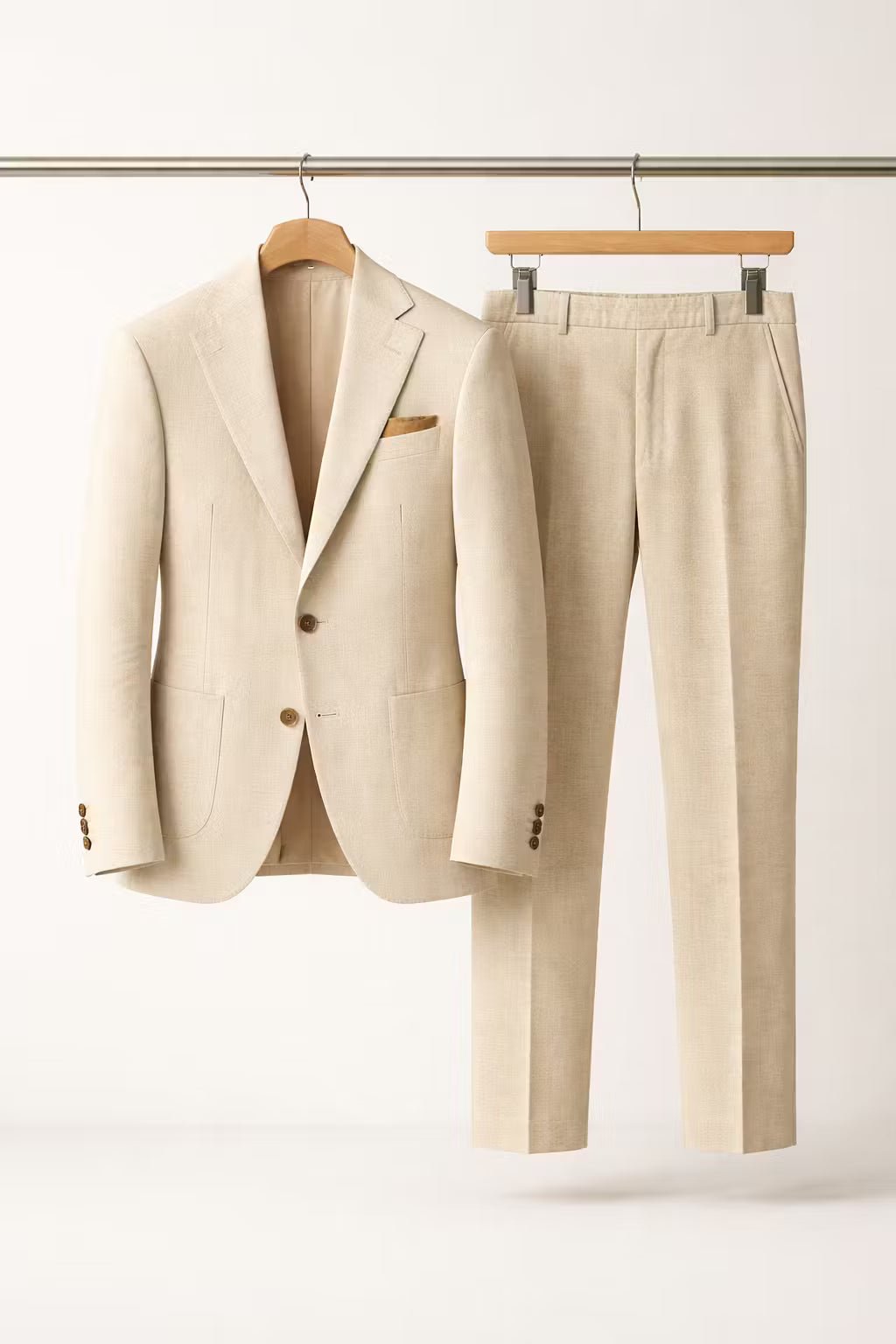 Men's Slim-Fit Two-Piece Blazer Suit Set - Beige