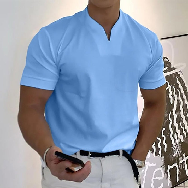 Men's Slim-Fit V-Neck Short-Sleeve Polo Shirt - Light Blue