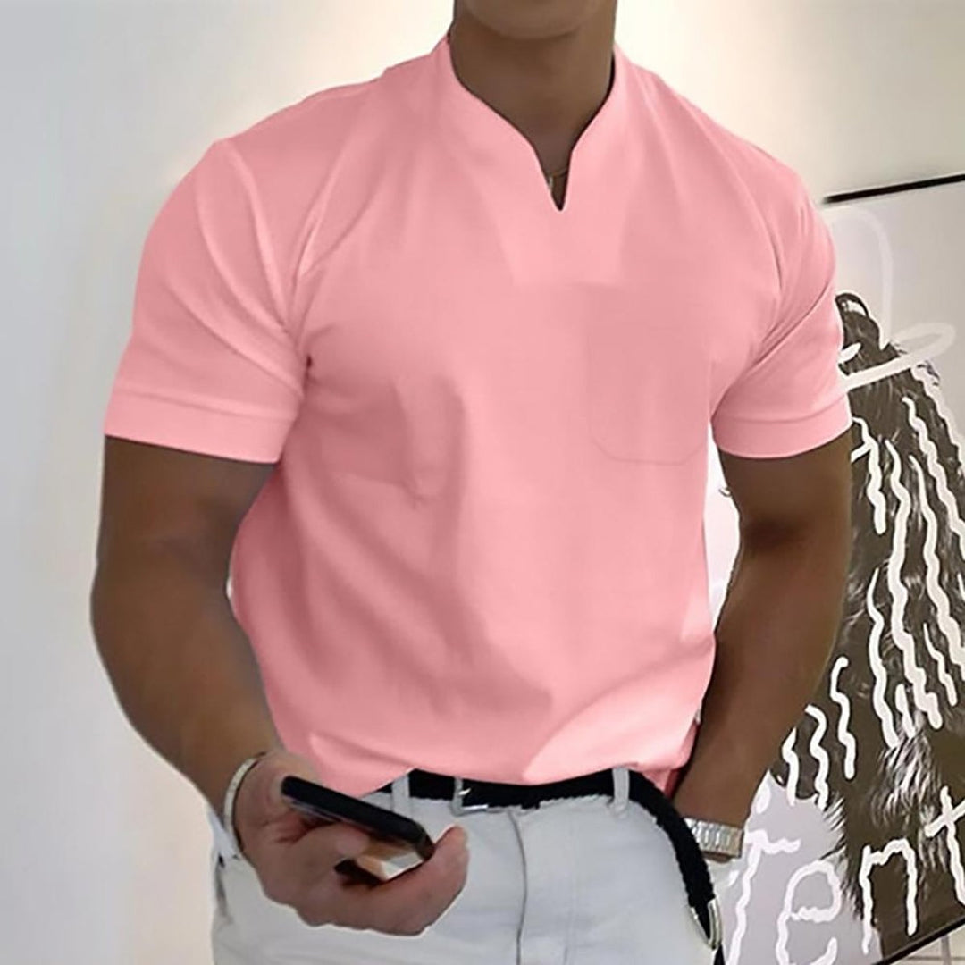Men's Slim-Fit V-Neck Short-Sleeve Polo Shirt - Pink