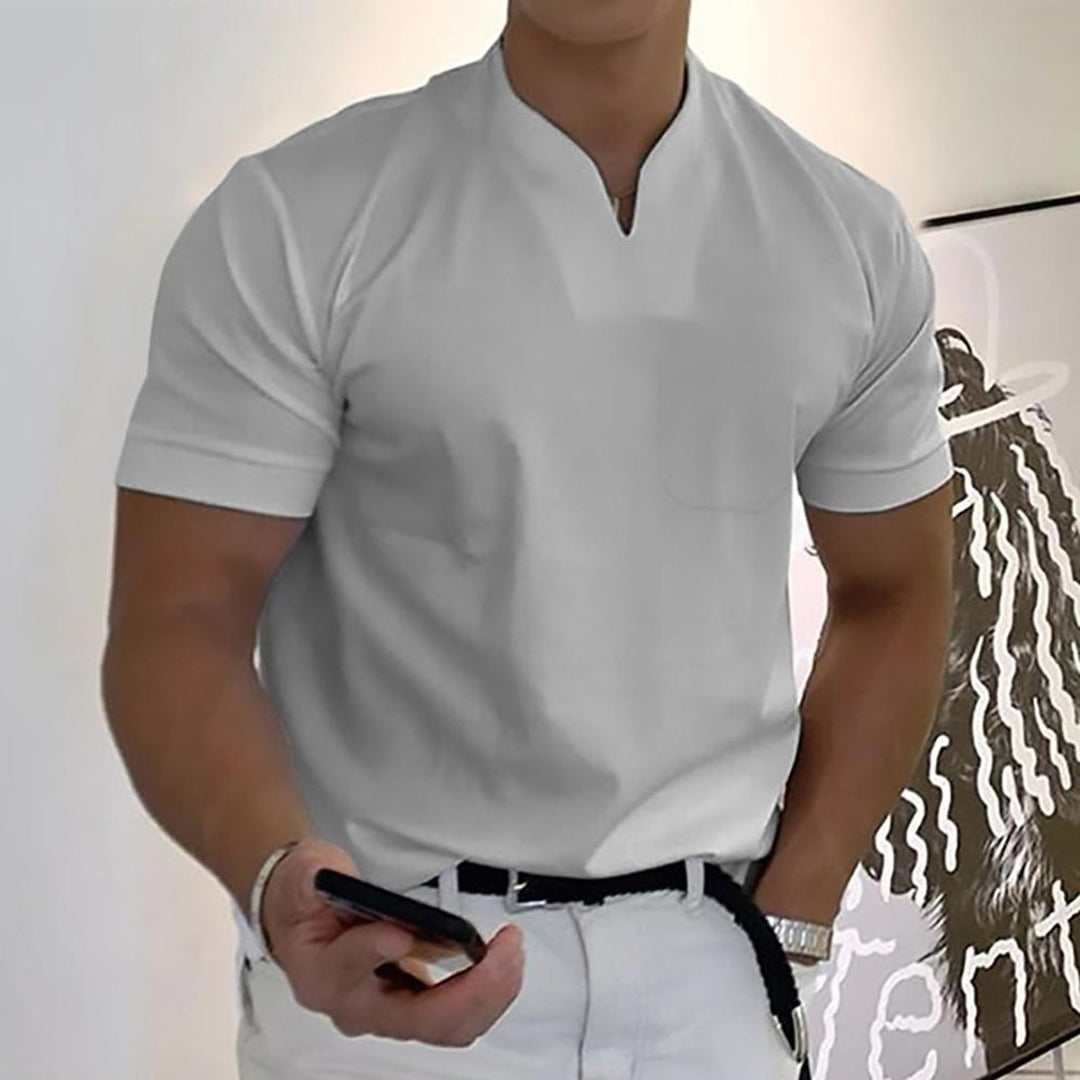 Men's Slim-Fit V-Neck Short-Sleeve Polo Shirt - Light Gray
