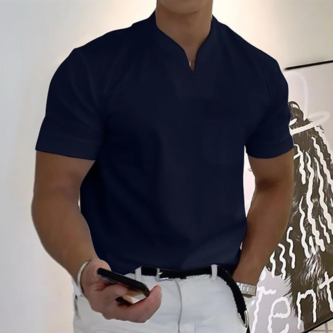 Men's Slim-Fit V-Neck Short-Sleeve Polo Shirt - Dark Blue