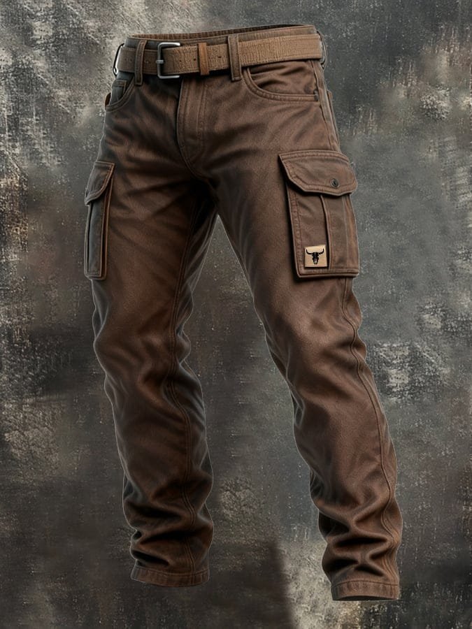 Men's Slim Tapered Cargo Pants Bull-Patch Side Pockets - Braun