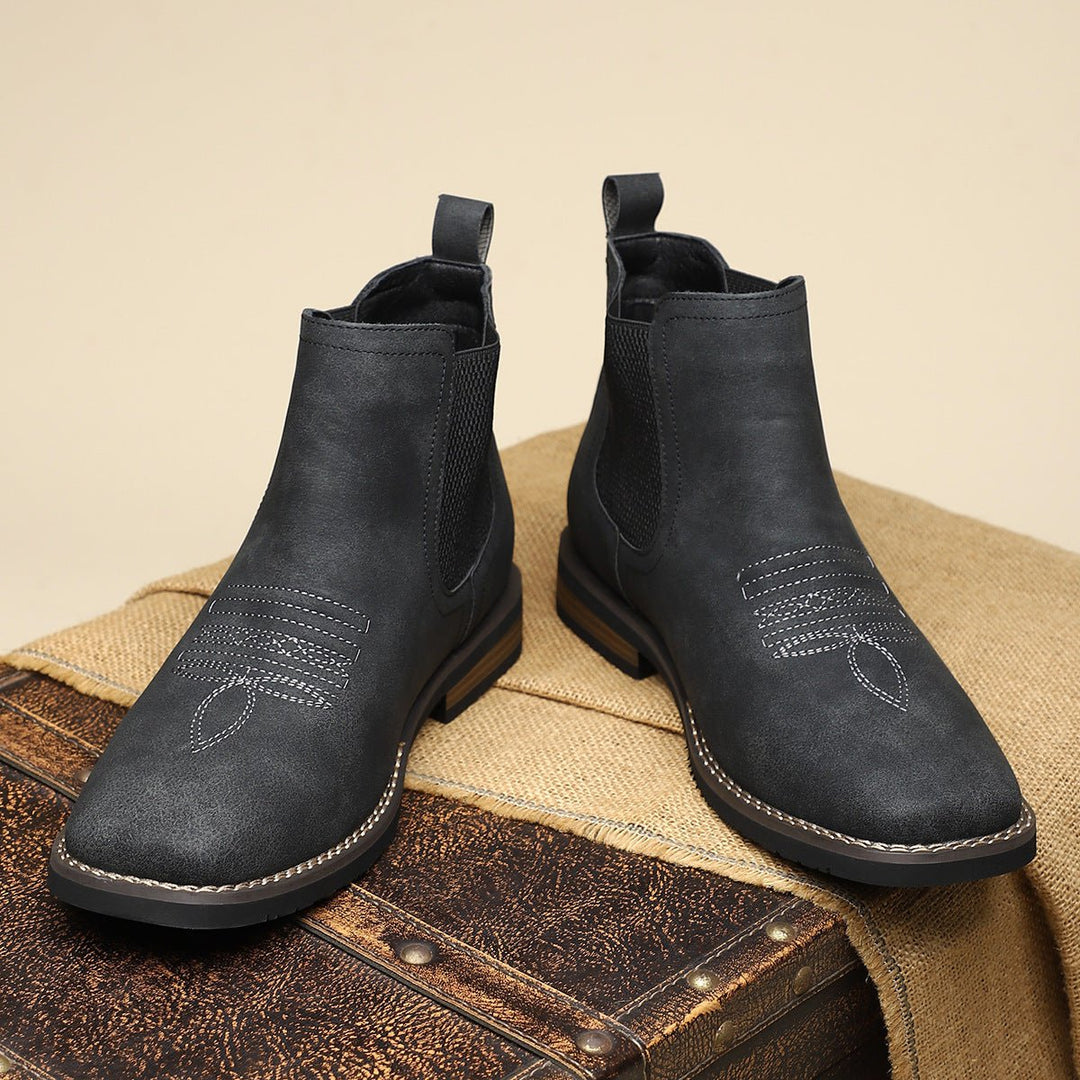Men's Slip-On Chelsea Boots Western-Stitch Elastic Panel - Midnight