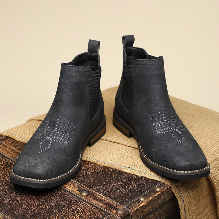 Men's Slip-On Chelsea Boots Western-Stitch Elastic Panel - Midnight