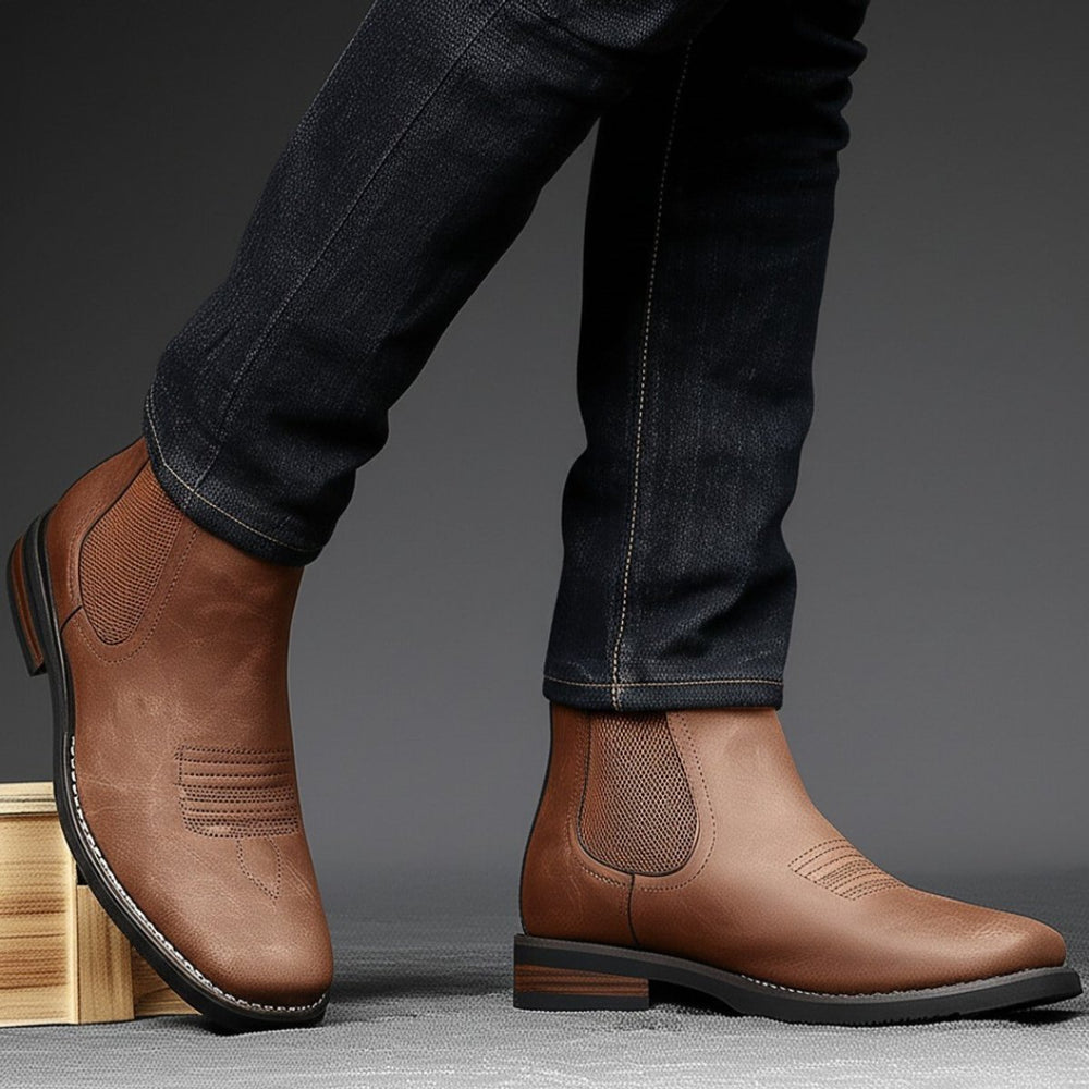 Men's Slip-On Chelsea Boots Western-Stitch Elastic Panel