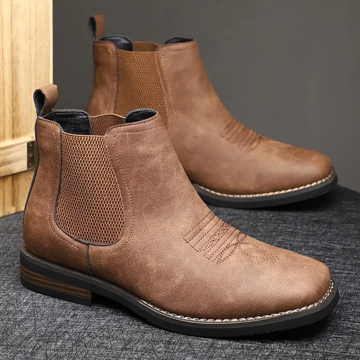 Men's Slip-On Chelsea Boots Western-Stitch Elastic Panel